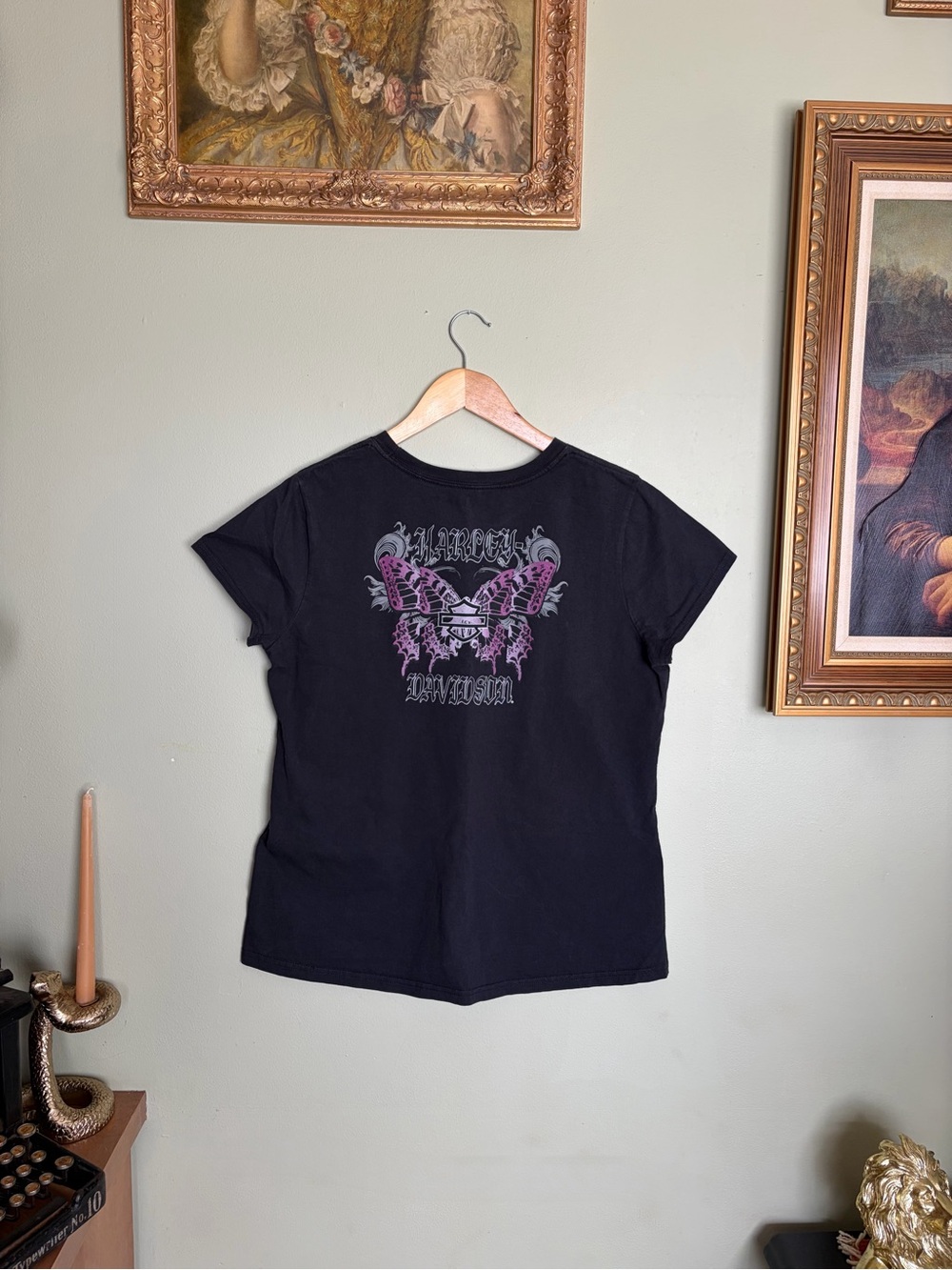 Harley-Davidson Women’s Short Sleeve Tee Butterfly Graphic Size L Bikercore